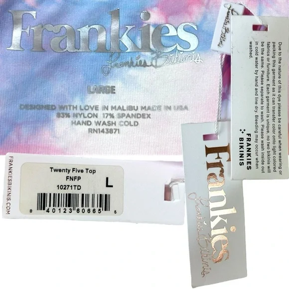 Frankies Bikinis - NWT, ‘Twenty Five’ Bikini Top, Funfetti Tie-Dye - Pink Large - Picture 11 of 11